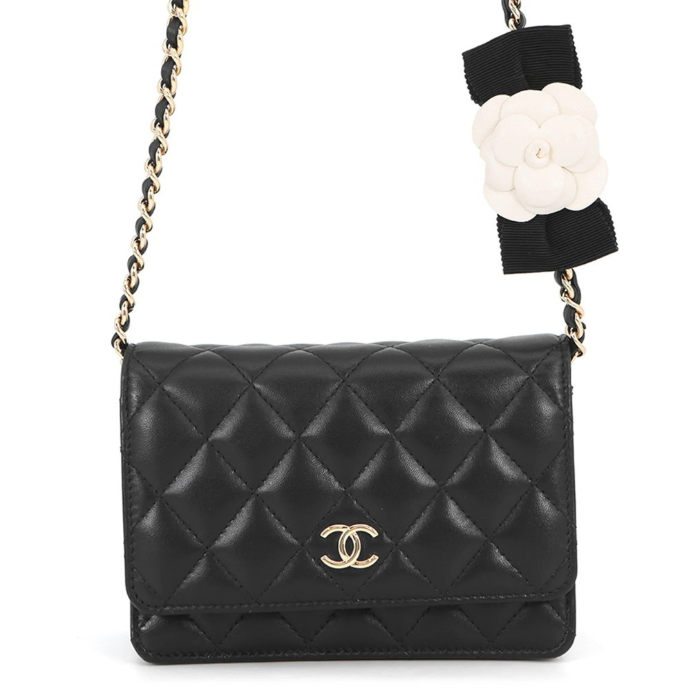 CHANEL Black Lambskin Leather Wallet